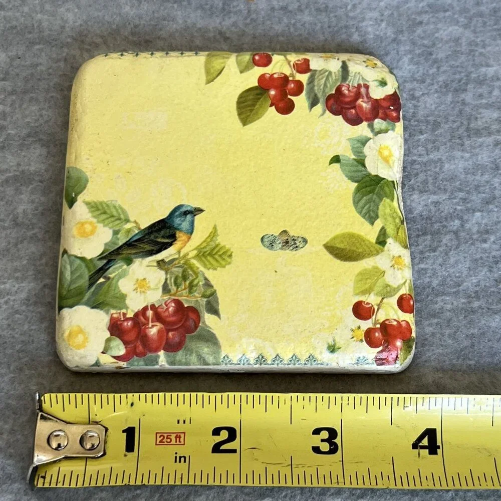 Terri Conrad Vintage Rock Art Set Rustic Metal Stand Butter Yellow Red Artsy
